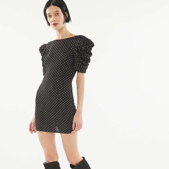 ✨HP✨Black Hague Rhinestone Puff Sleeve Mini Dress✨ - Picture 1 of 5